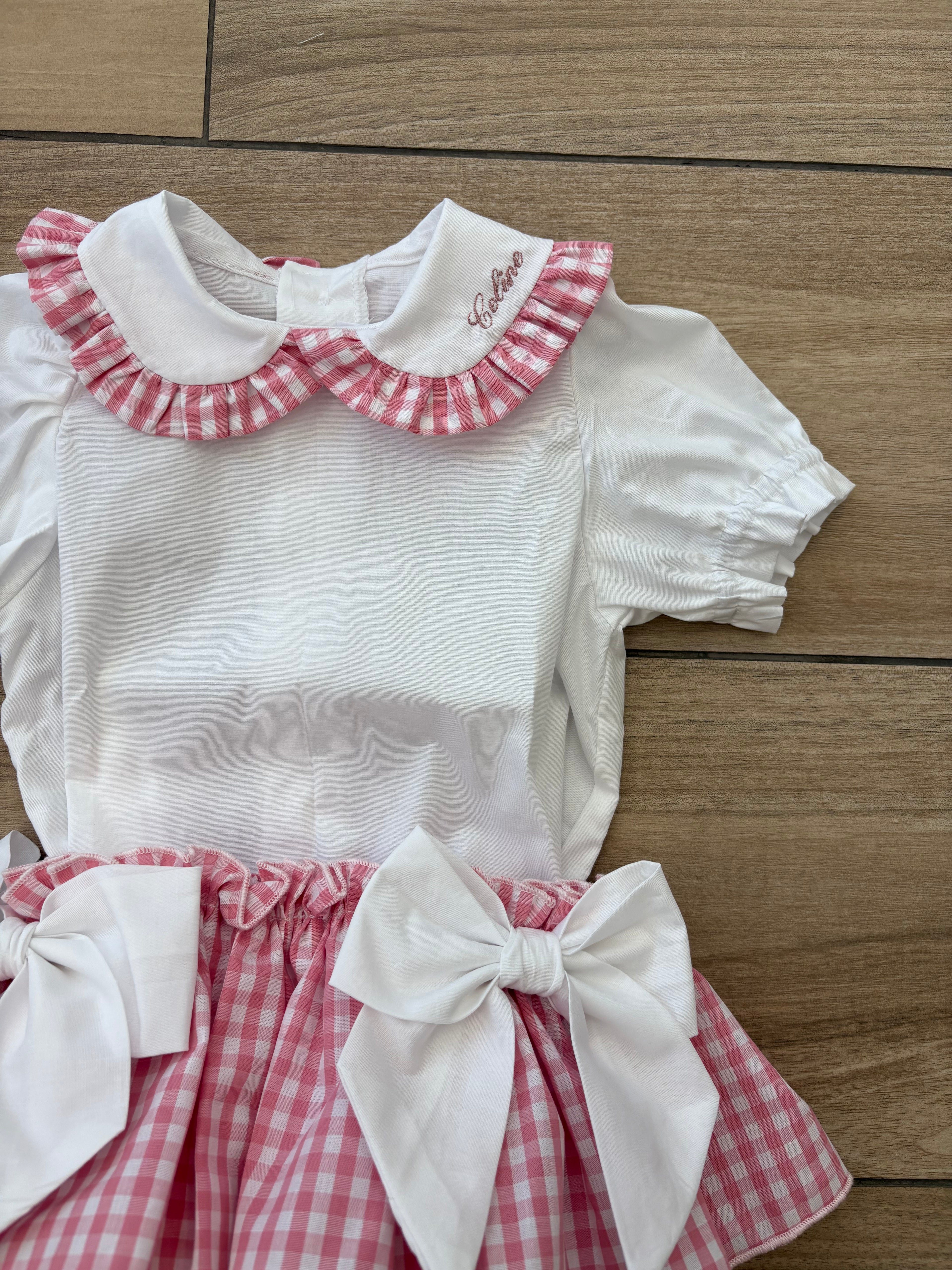 Coordinato Vichy rosa/bianco