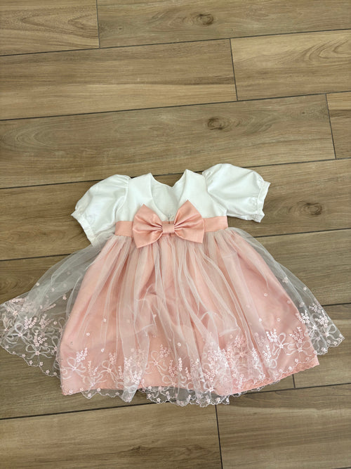 Abito shantung e tulle con pizzo