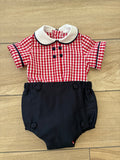 Coordinato Vichy rosso/blu con Braga