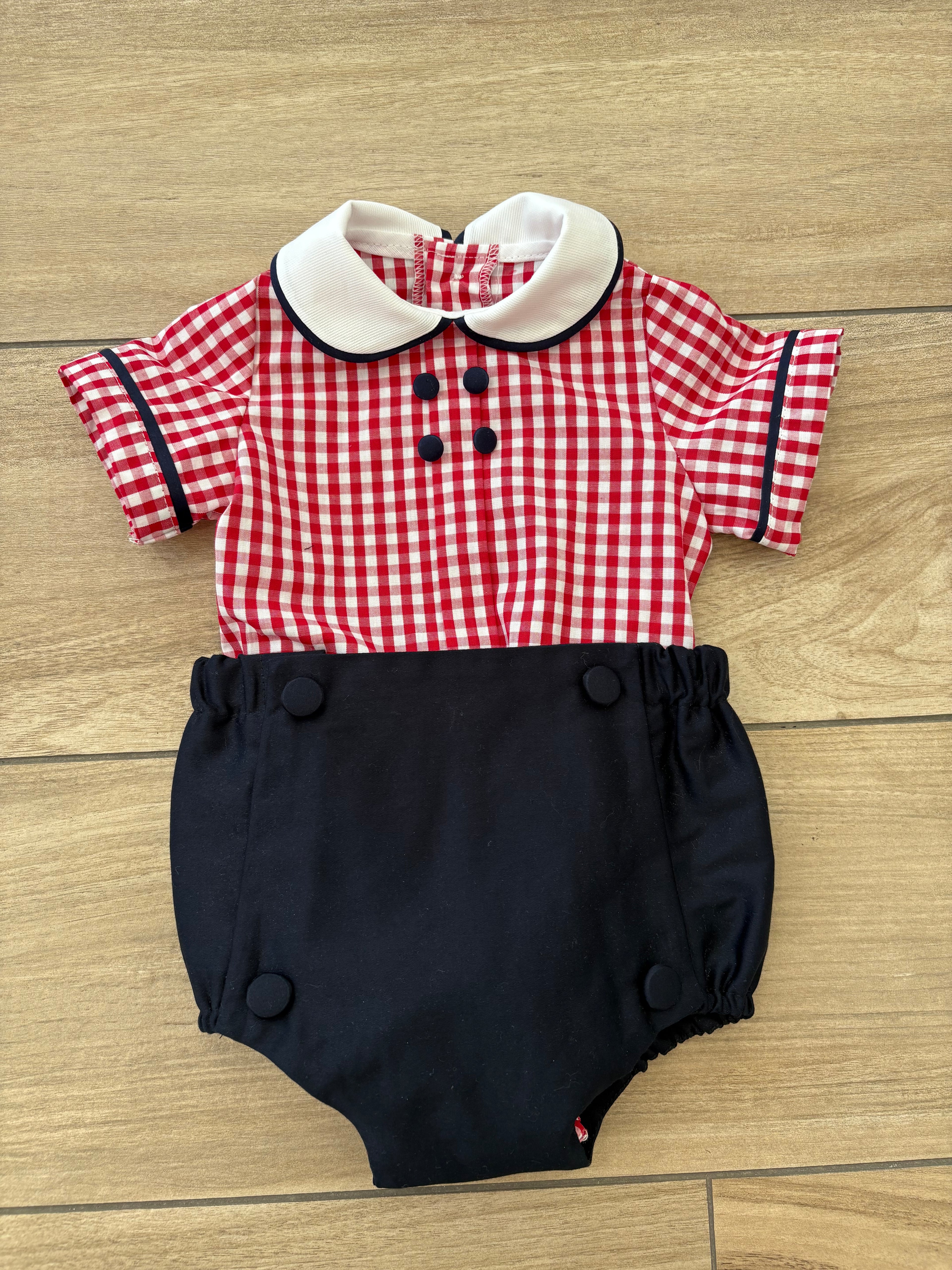 Coordinato Vichy rosso/blu con Braga
